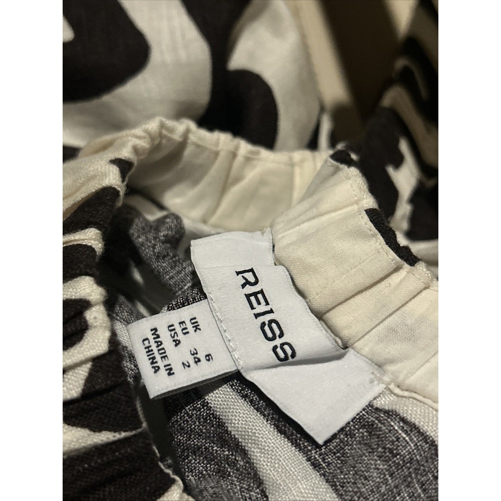 Reiss Akari Printed Midi Dress Ivory Brown Linen Size US 2 Sleeveless Pockets - Picture 10 of 11